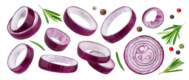 istock Sliced red onion rings isolated on white background with clipping path 1152141947