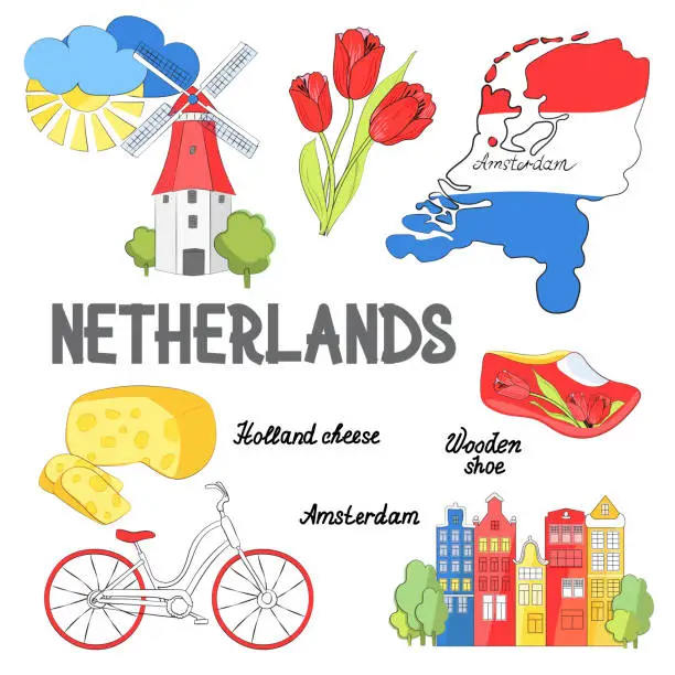 Vector illustration of Tradition and currency symbols tourism Holland