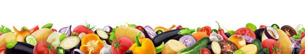 istock Different vegetables isolated on white background with copy space, border made of vegetables assortment, seamless pattern 1152144466