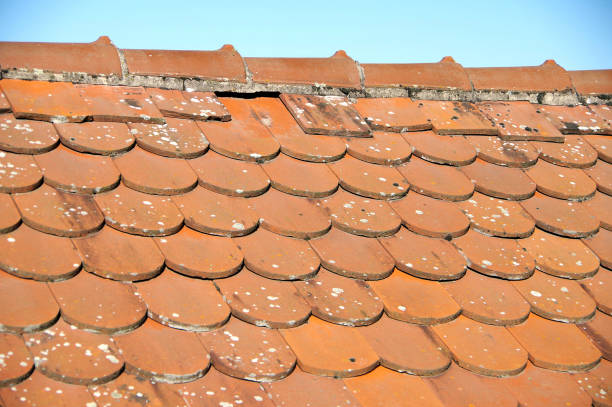 istock Part of an old brick roof with lichen 1152145849