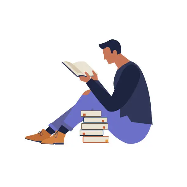 Vector illustration of Book festival poster concept of a character reading a book vector illustration flat design