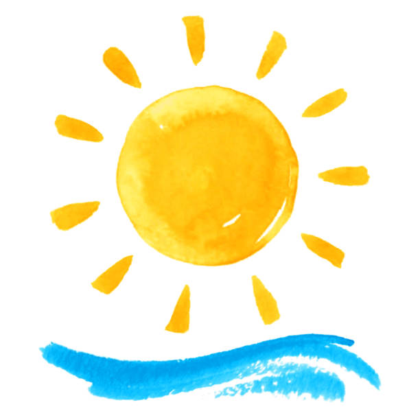 Sun and wave Vector illustration of sun and wave watercolor sunset stock illustrations