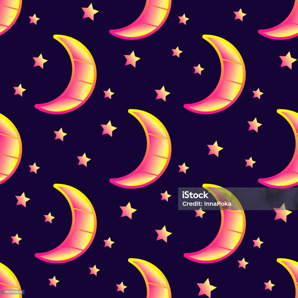 Seamless Pattern With Crescent Moons And Stars In The Night Sky Vector Wallpaper  Dark Blue Background Stock Illustration - Download Image Now - iStock