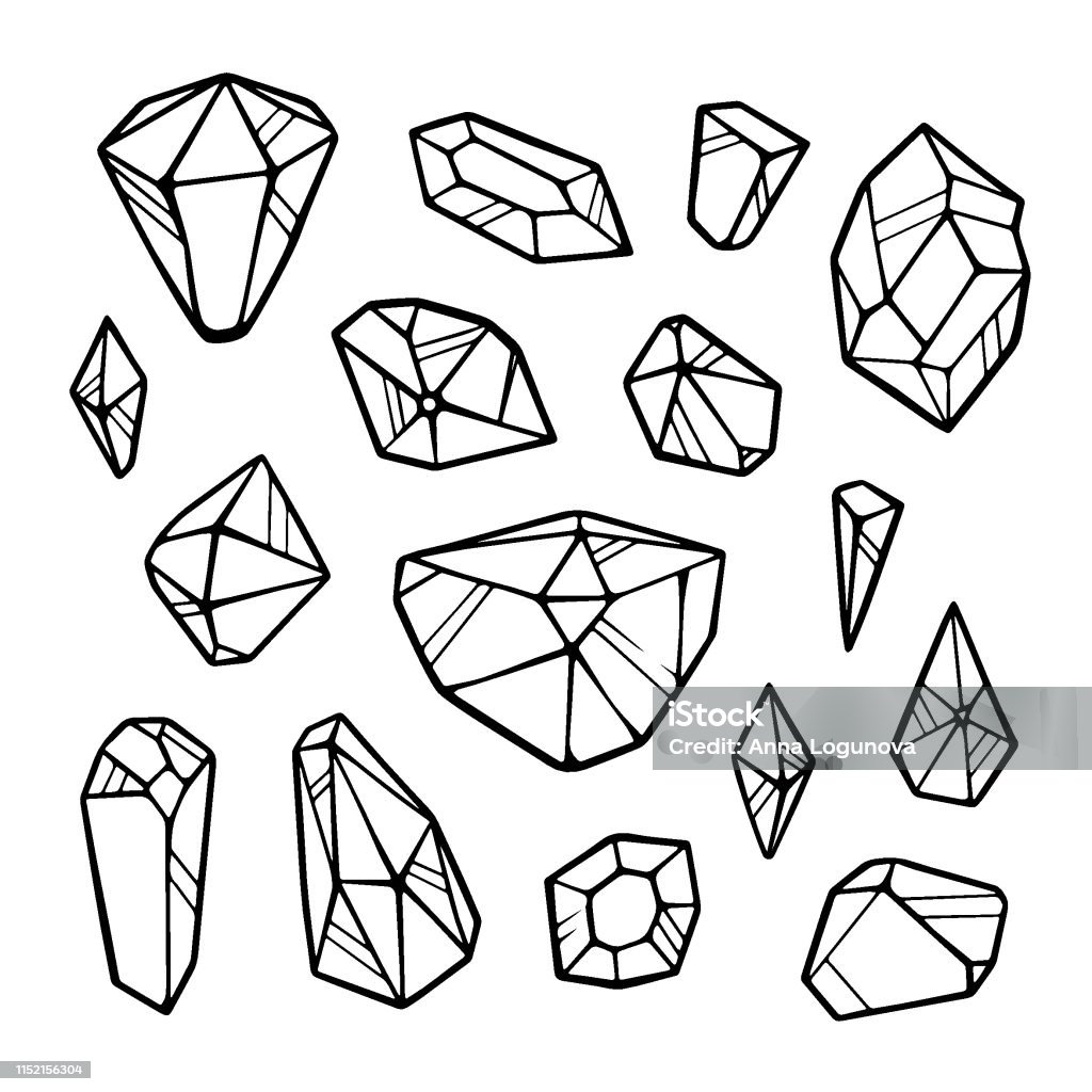 Simple Line Crystal Vector Line Crystals Isolated On White Background Stock Illustration ...
