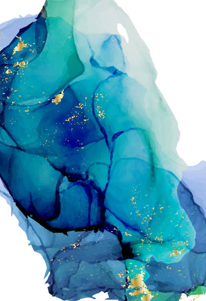 ilustrações de stock, clip art, desenhos animados e ícones de deep water aquamarine ink blob. vector alcohol ink decoration. brigh modern abstract print for business purposes - blue ink
