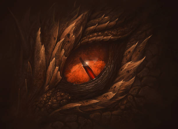 Eye of fantasy dragon Eye of fantasy dragon. Digital painting. dragon stock illustrations