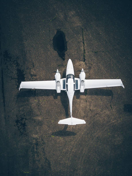 istock Aerial View Of White Airplane On Runway 1152165344