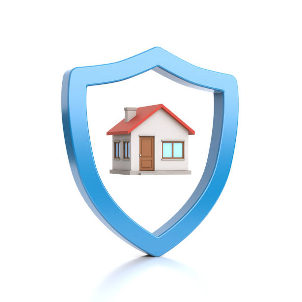 istock Blue Outline Shield Shape Protecting the House 1152171549