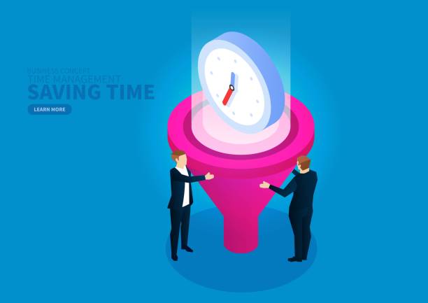 Save time and time management, the clock above the funnel Save time and time management, the clock above the funnel savES time stock illustrations