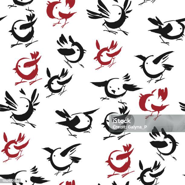 Minimalist Birds Sketch Vector Seamless Pattern Stock Illustration - Download Image Now - Abstract, Animal, Animal Wildlife