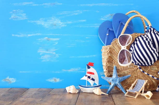 istock vacation and summer concept with sea life style objects over wooden table 1152173639