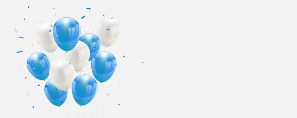 istock blue balloons, vector illustration. Confetti and ribbons, Celebration background 1152174660