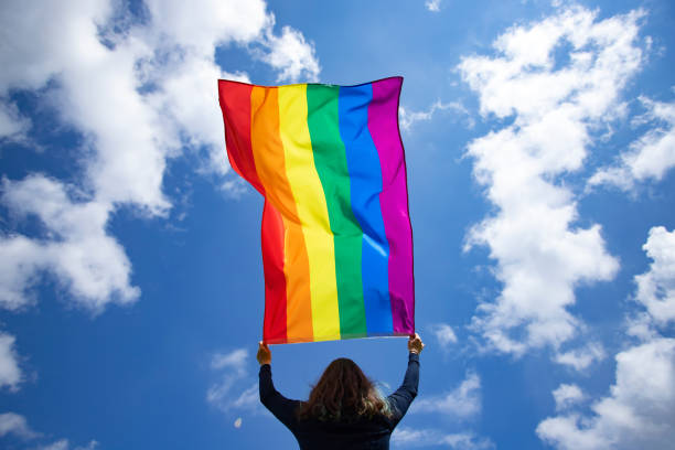 istock Young woman with LGBT flag. 1152174755