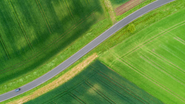 istock Road through agricultural fields - aerial view 1152175140