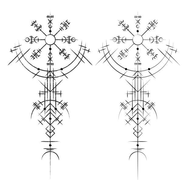Magic ancient viking tatoo Black abstract viking magic symbols isolated on white background gothic art stock illustrations