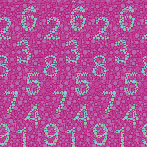 Daltonism color test inspired fun dotted seamless vector pattern with numbers created from dots on pink background. Surface pattern design for fabric, scrapbooking, wallpaper projects. Daltonism color test inspired fun dotted seamless vector pattern with numbers created from dots on pink background. Surface pattern design for fabric, scrapbooking, wallpaper projects or backgrounds. colorblind stock illustrations