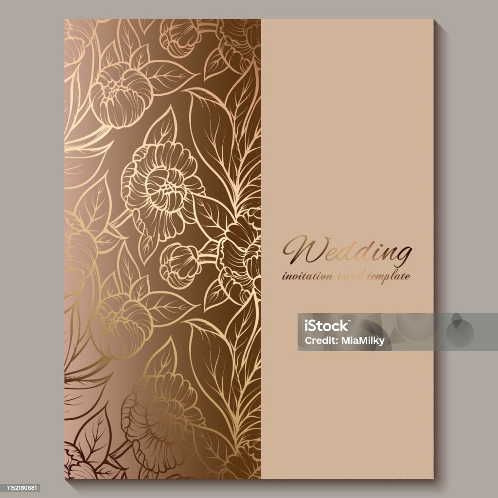Exquisite Royal Luxury Wedding Invitation Gold Floral Background With Frame  And Place For Text Lacy Foliage Made Of Roses Or Peonies With Golden Shiny  Gradient Stock Illustration - Download Image Now - iStock
