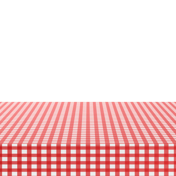 rote ecke tischtuch auf weißem hintergrund. vector stock illustration. - picnic checked tablecloth pattern stock-grafiken, -clipart, -cartoons und -symbole