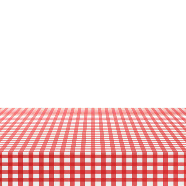 ilustrações, clipart, desenhos animados e ícones de tablecloth de canto vermelho no fundo branco. ilustração do estoque do vetor. - picnic checked tablecloth pattern