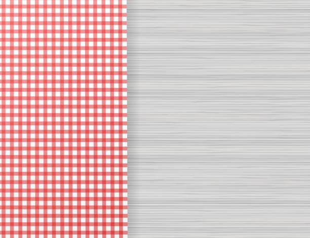Red corner tablecloth on white wood table. Vector stock illustration. Red corner tablecloth on white wood table. Vector illustration. tablecloth illustrations stock illustrations