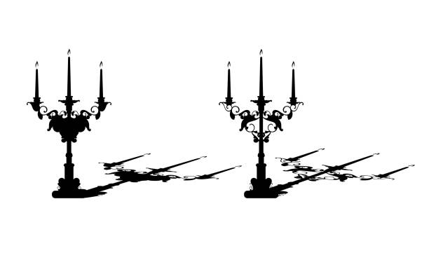 antyczny świeczniki czarny zestaw sylwetki wektora - candlestick holder candle silhouette antique stock illustrations