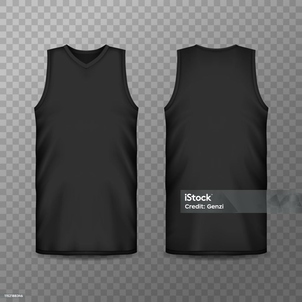 3d or realistic blank sport clothing for men 3d or realistic blank sport clothing for men. Mockup of top tank wear for man sportswear. Black t-shirt or empty apparel. Mock-up of sleeveless apparel or cloth for sport and tennis. Fashion template Advertisement stock vector