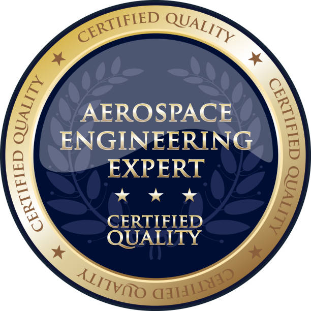 Aerospace Engineering Expert Certified Quality Gold Label Aerospace engineering expert certified quality gold round label with a laurel wreath. airplane mechanic stock illustrations