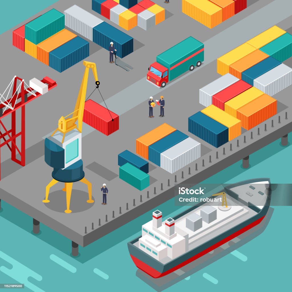 Vector Container Terminals Container Terminal Platform Supply Vessel Vector Stock Illustration ...