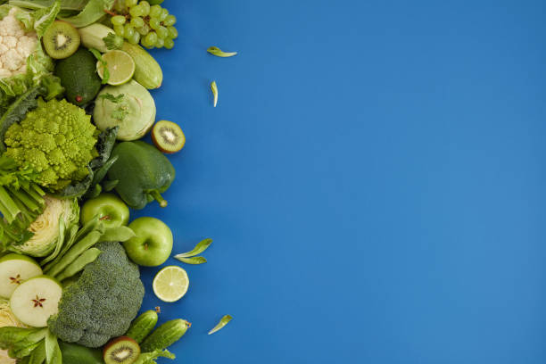 istock Healthy food dish on blue background 1152191469