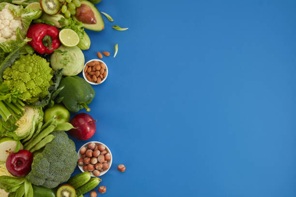 istock Healthy food dish on blue background 1152191473