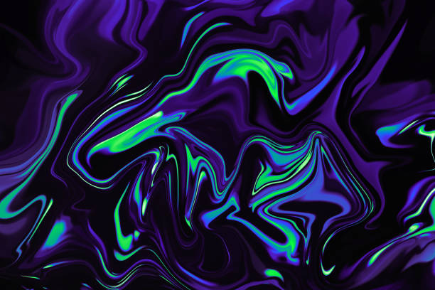 大理石のカラフルなネオンの背景ウルトラバイオレットブルーグリーンブラックウェーブパターン抽象波テクスチャ Ebru マーブル効果オンブル明るいグラデーション