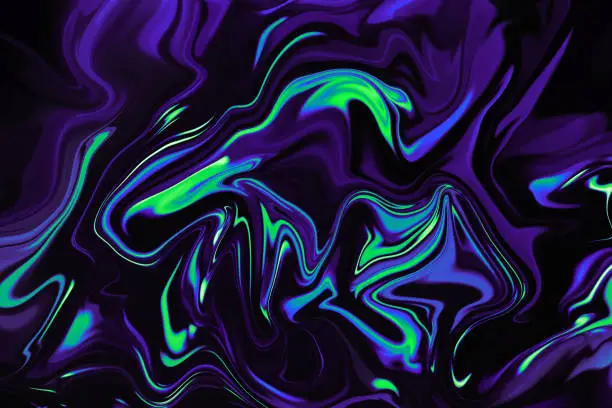 Photo of Marble Colorful Neon Background Ultra Violet Blue Green Black Wavy Pattern Abstract Wave Texture Ebru Marbled Effect Ombre Bright Gradient