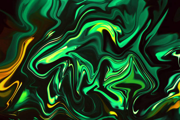 marmur zielony pomarańczowy złoty czarny neon abstrakcyjna tekstura fala kolorowe tło ebru marbled effect ombre gradient jasny luksusowy wzór - green liquid zdjęcia i obrazy z banku zdjęć