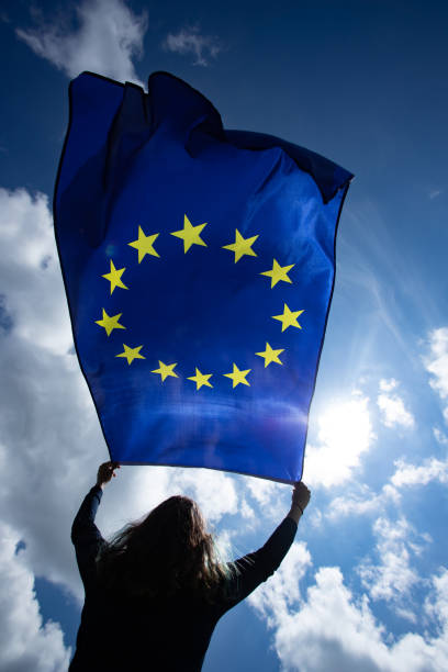 istock Woman with EU flag. 1152192851