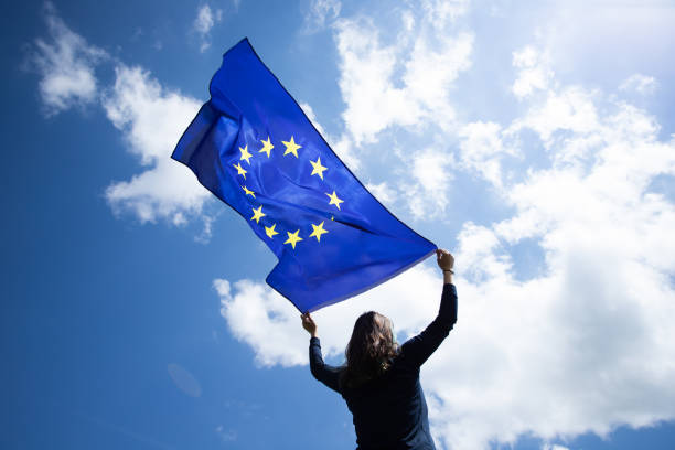 istock Woman with EU flag. 1152193000