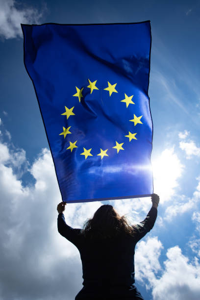 istock Woman with EU flag. 1152193222