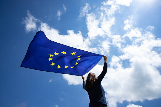 Woman with EU flag.