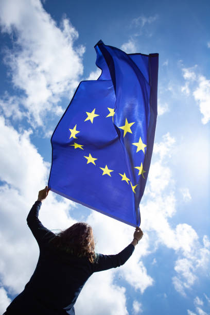 istock Woman with EU flag. 1152193987
