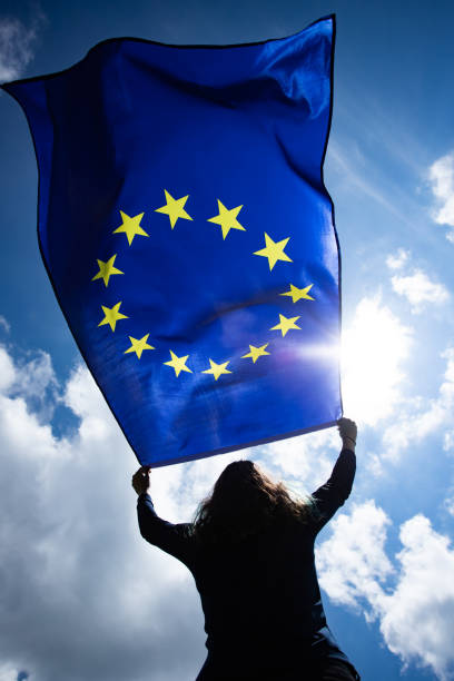 istock Woman with EU flag. 1152194040