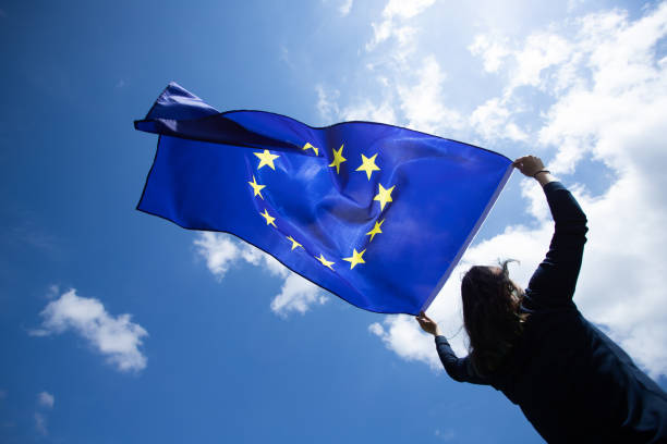 istock Woman with EU flag. 1152194268