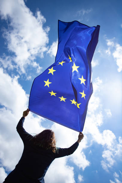 istock Woman with EU flag. 1152194361