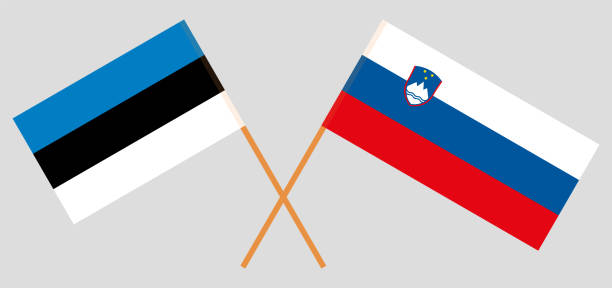 ilustrações, clipart, desenhos animados e ícones de eslovénia e estónia. as bandeiras eslovena e estoniana. cores oficiais. proporção correta. vetor - estonia flag pennant baltic countries