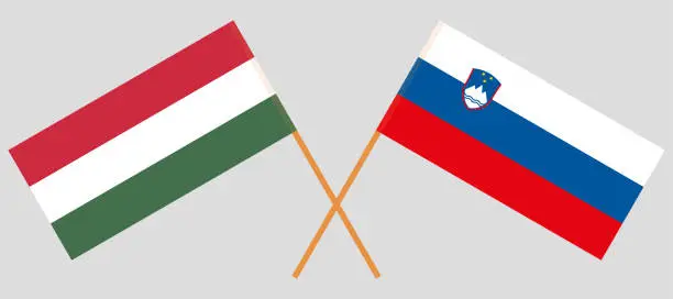 Vector illustration of Slovenia and Hungary. The Slovenian and Hungarian flags. Official colors. Correct proportion. Vector