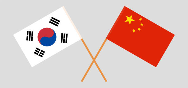 ilustraciones, imágenes clip art, dibujos animados e iconos de stock de corea del sur y china. las banderas coreana y china. colores oficiales. proporción correcta. vector - flagged