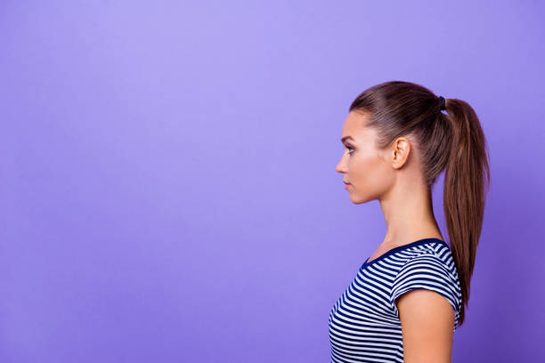 istock Profile side view photo charming nice pretty lady have thoughts intelligent genius future entrepreneur ready solve decide choose ponytail fashionable spring youth outfit isolated violet background 1152196455