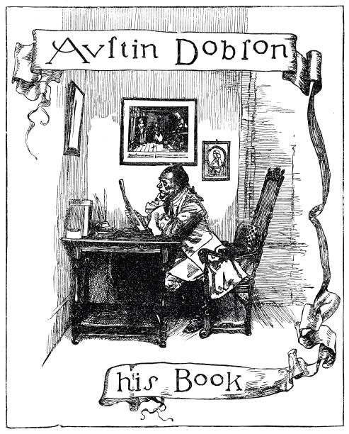 illustrations, cliparts, dessins animés et icônes de écrivain à son bureau, vue latérale - business image created 19th century 19th century style men