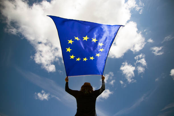 istock Woman with EU flag. 1152198795