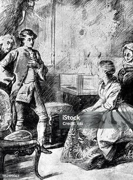 Sitting Woman Talking To A Man In The Salon Stock Illustration - Download Image Now - 19th Century, 20-29 Years, 2019