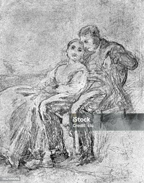 Sitting Couple Stock Illustration - Download Image Now - 19th Century, 2019, Adult