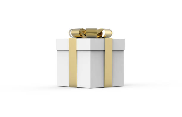 istock White Gift Box with Gold Ribbon 1152199377